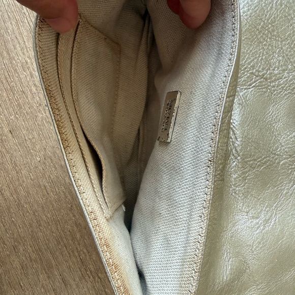 Vintage Michael Kors Silver Leather Whipstitch Wristlet western old money boho - Picture 6 of 7